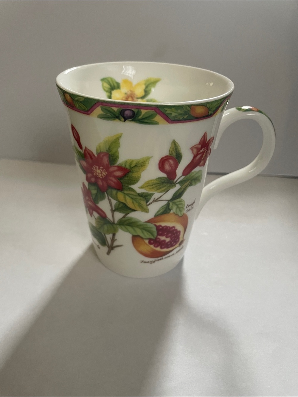 Vintage Crown Trent Fine Bone China Pomegranate Mug - White with Red & Green